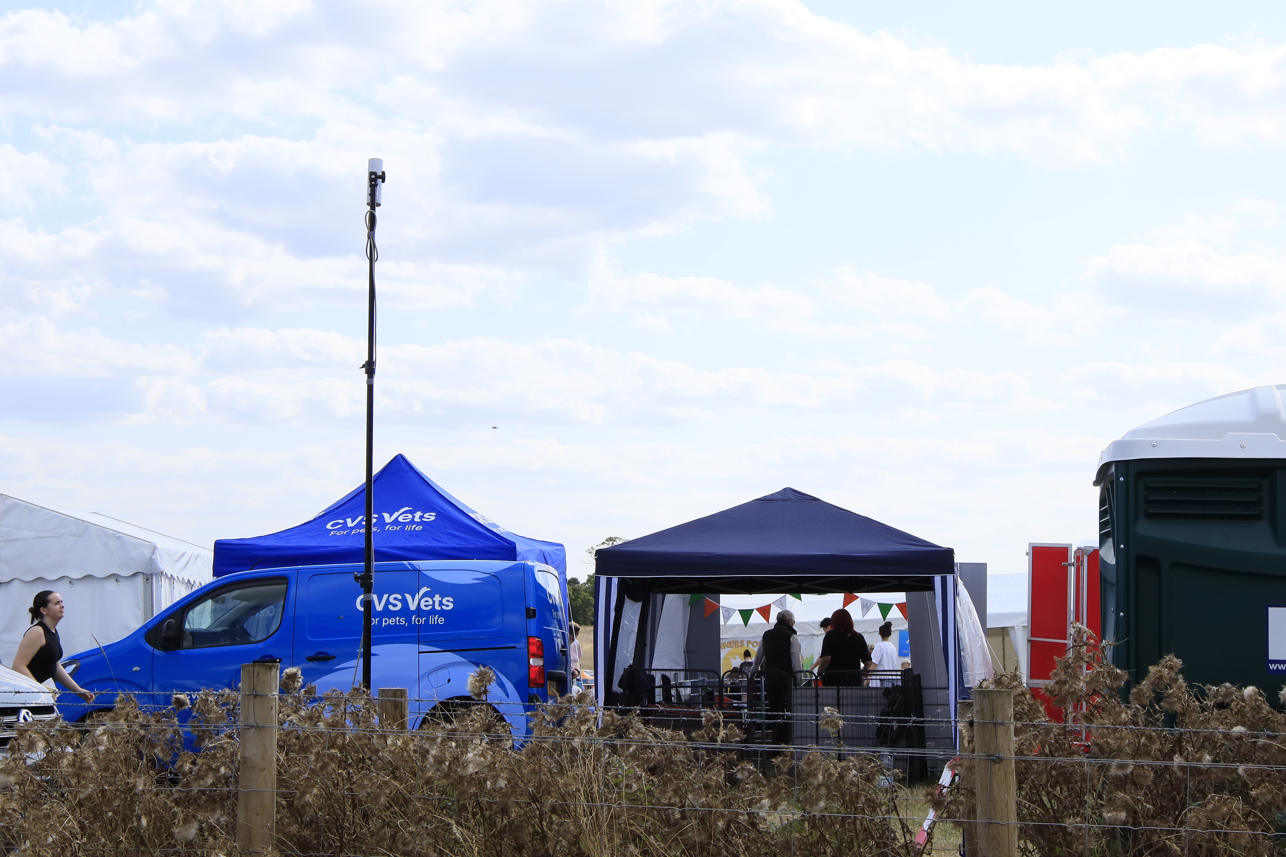 Access point mast covering gazebos at an outdoor activation